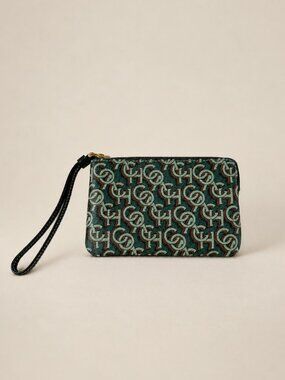 Coach Chain-Link Monogram Corner Zip Wristlet Green CF548 NWT